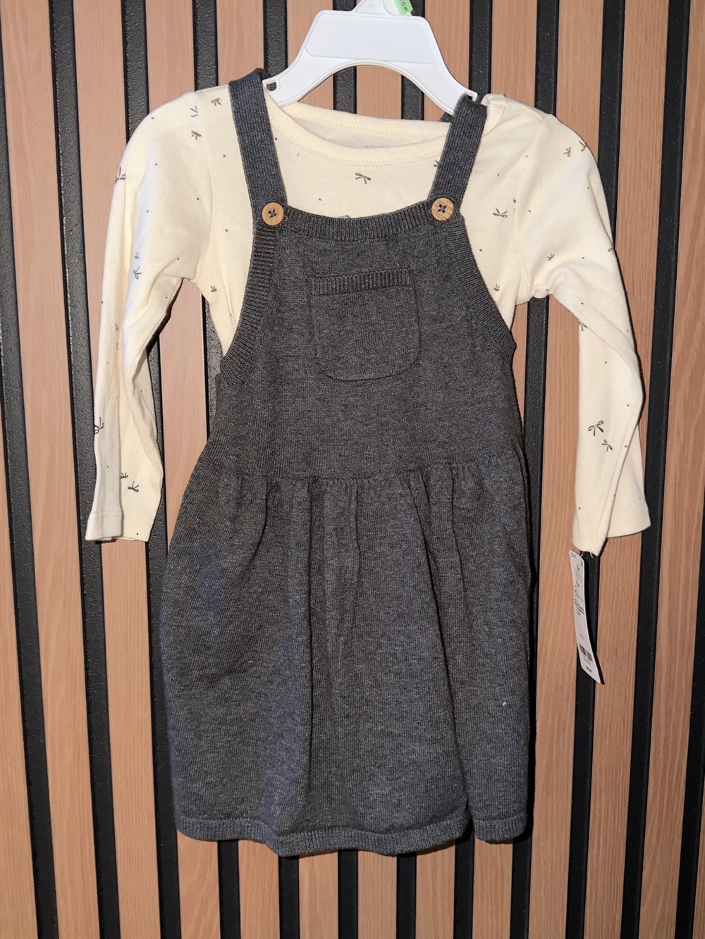 Carter's Gray Knit Pinafore Dress with Cream Top